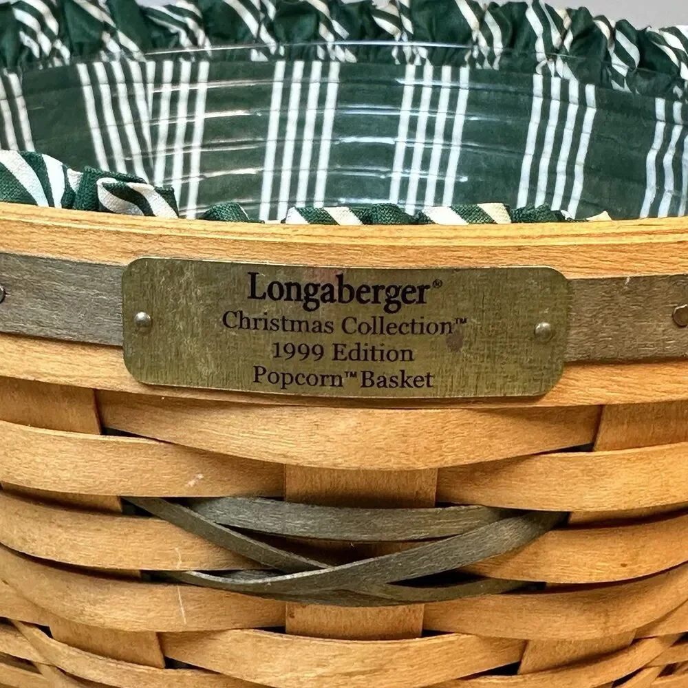 Longaberger 1999 Christmas Collection Popcorn Basket Green Liner & Tray Vintage